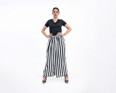 Foto 1 | Pantalón De Dama A Ángelozano Pantalón A Rayas Con Aplicación De Tira Étnica, Al-w59