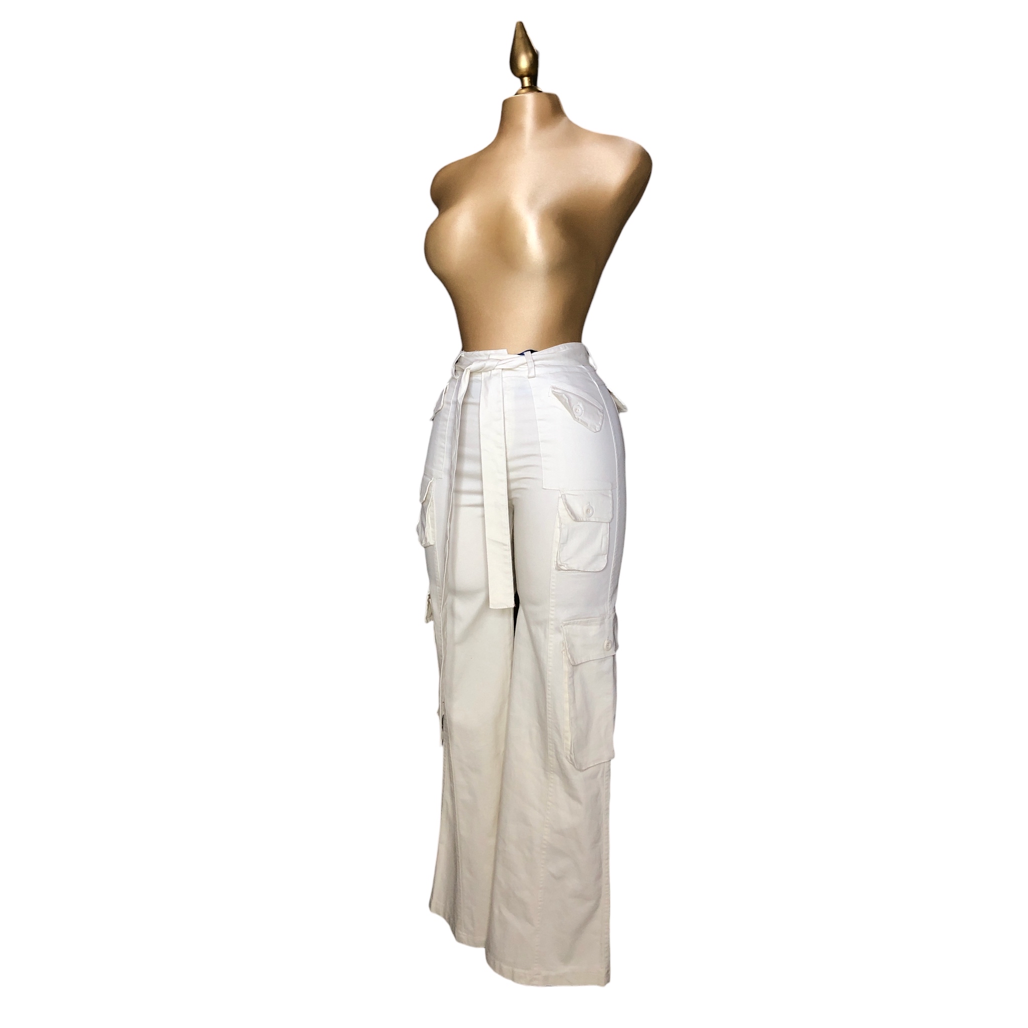 Foto 7 | Pantalón Cargo con Cinturón Lc Blanco para Mujer