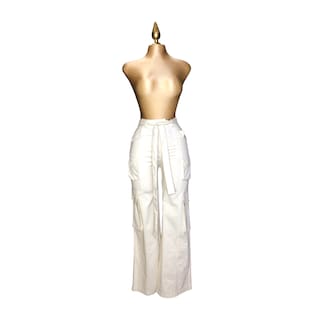 Foto 8 | Pantalón Cargo con Cinturón Lc Blanco para Mujer