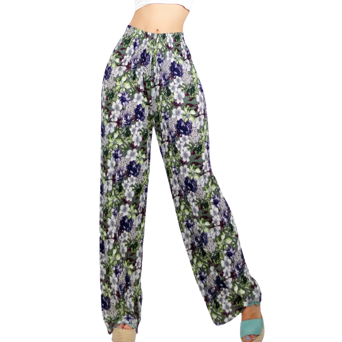 Foto 2 pulgar | Pantalón de Pierna Ancha Multicolor con Cintura Elástica para Mujer