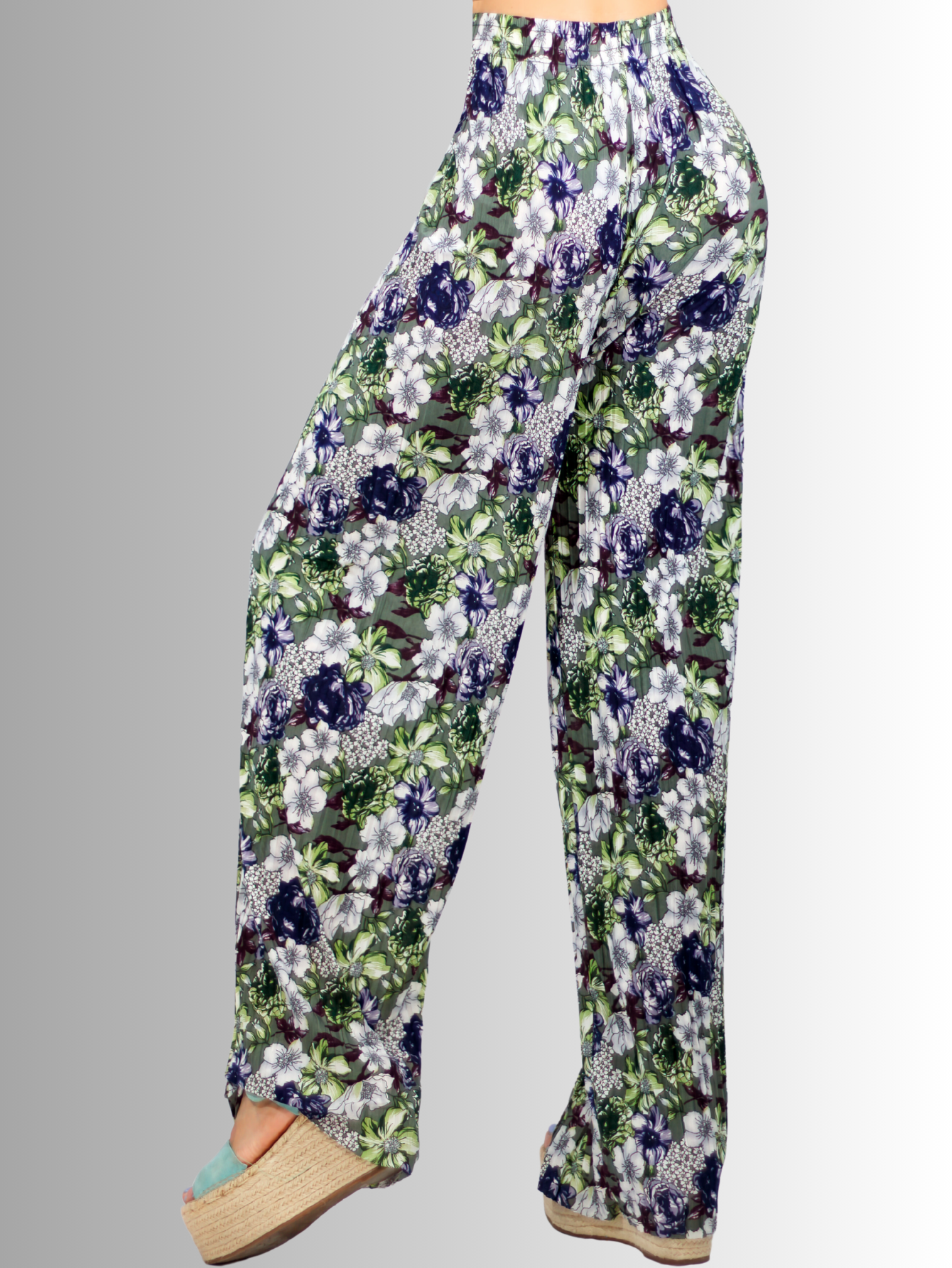 Foto 4 pulgar | Pantalón de Pierna Ancha Multicolor con Cintura Elástica para Mujer