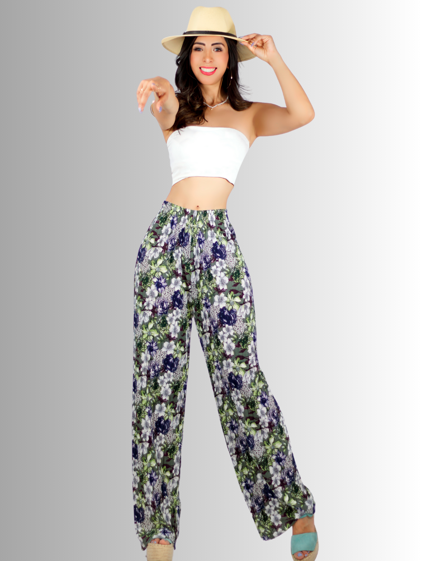 Foto 5 pulgar | Pantalón de Pierna Ancha Multicolor con Cintura Elástica para Mujer
