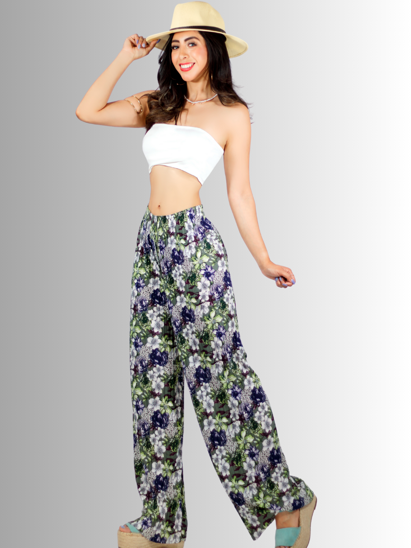 Foto 6 pulgar | Pantalón de Pierna Ancha Multicolor con Cintura Elástica para Mujer