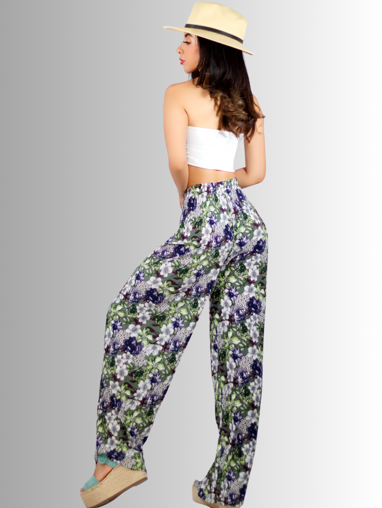 Foto 7 pulgar | Pantalón de Pierna Ancha Multicolor con Cintura Elástica para Mujer