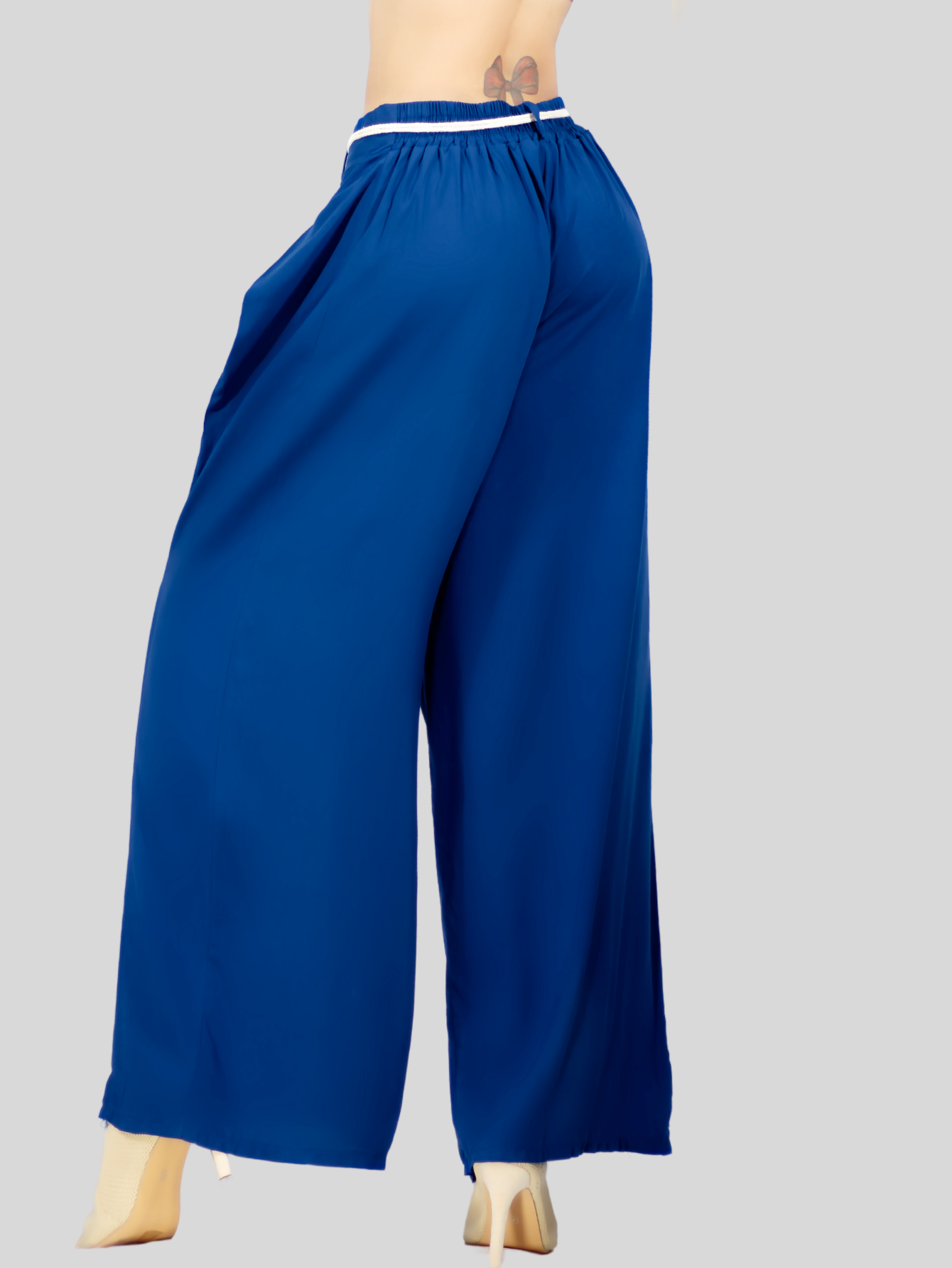 Foto 4 pulgar | Pantalones Palazzo Azules con Volantes y Cinturón Decorativo para Mujer