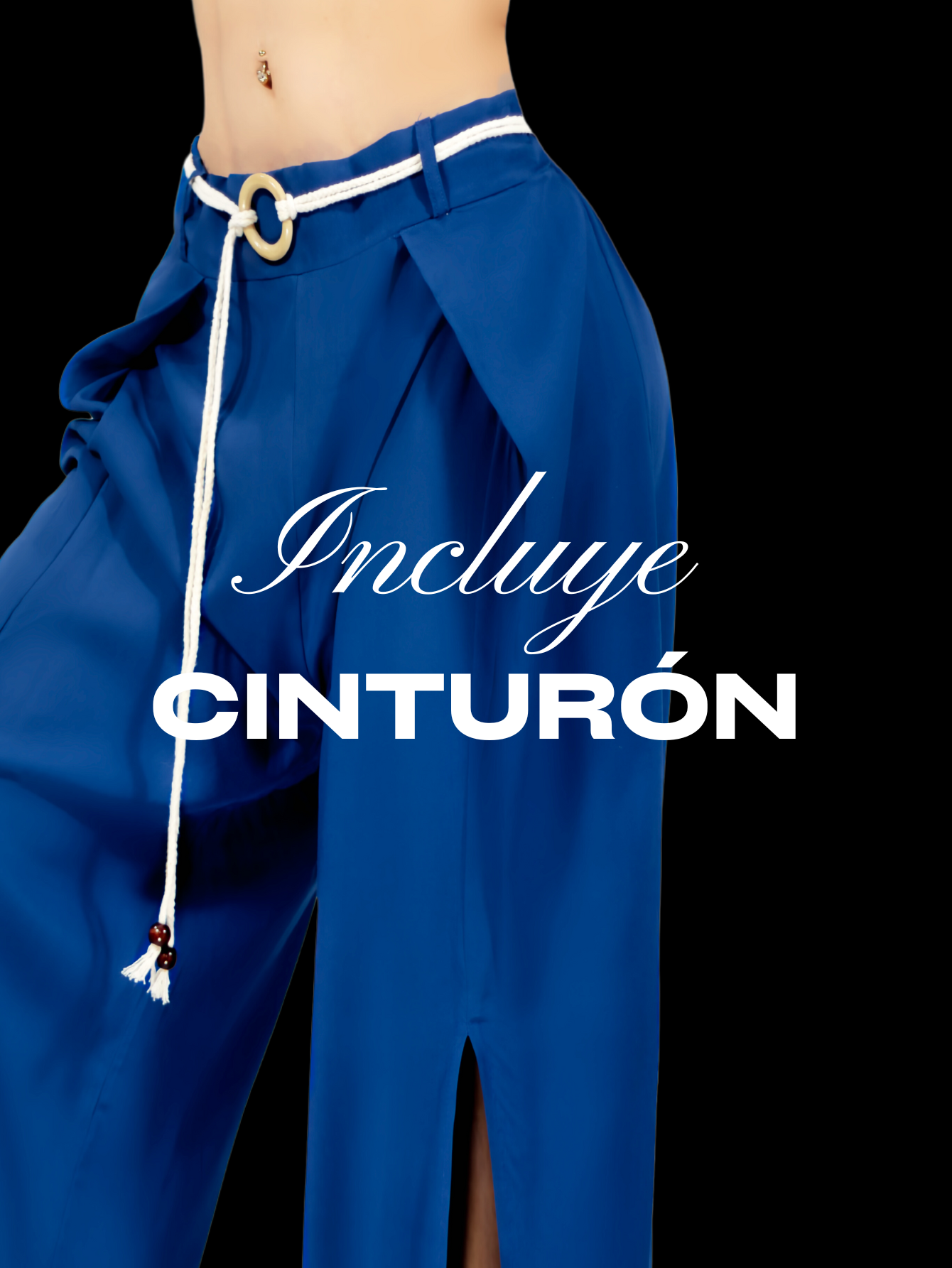 Foto 6 | Pantalones Palazzo Azules con Volantes y Cinturón Decorativo para Mujer