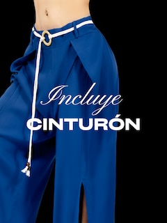 Foto 6 | Pantalones Palazzo Azules con Volantes y Cinturón Decorativo para Mujer