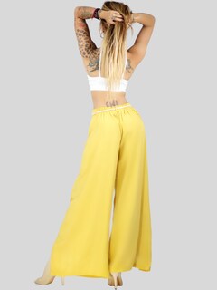 Foto 3 | Pantalones Palazzo de Pierna Ancha Panta-1008 Amarillos de Cinturón Decorativo para Mujer