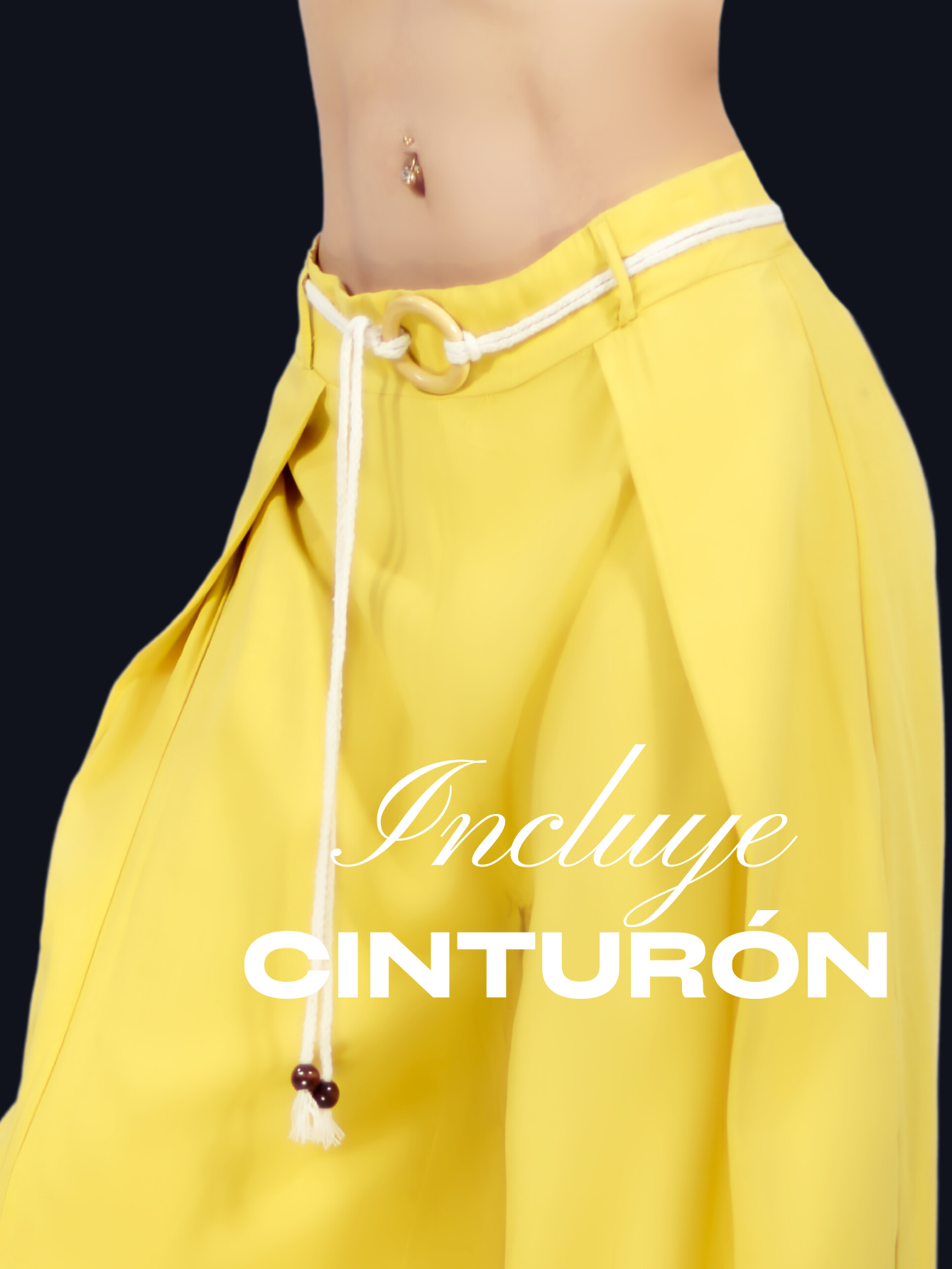 Foto 6 | Pantalones Palazzo de Pierna Ancha Panta-1008 Amarillos de Cinturón Decorativo para Mujer
