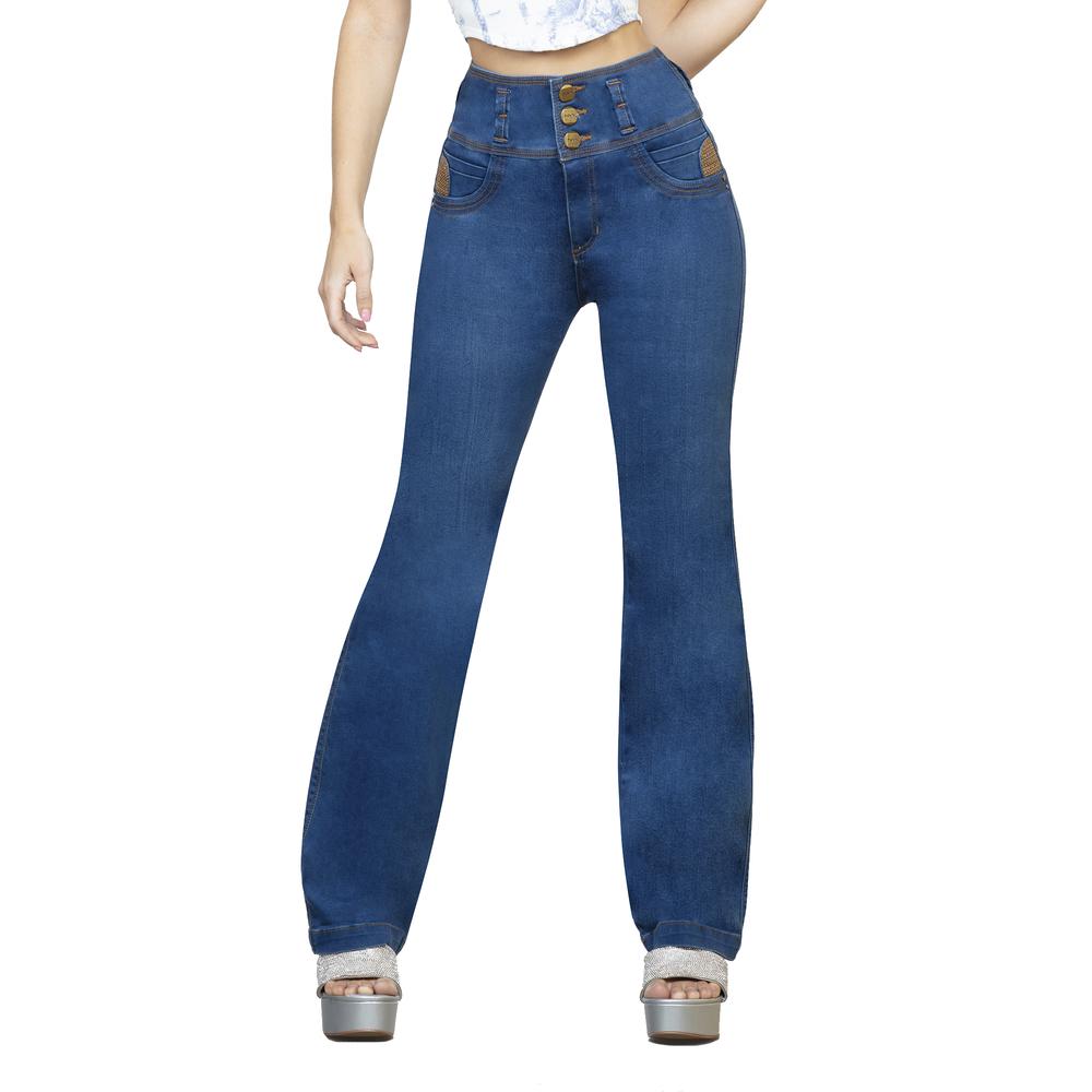 Foto 1 | Pantalón Mujer Colombiano Mezclilla Jns Dama Push Up Recto Azul Acero