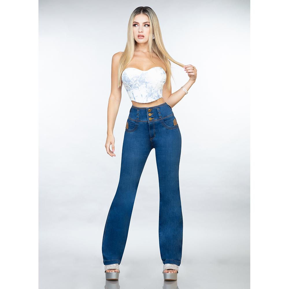 Foto 3 pulgar | Pantalón Mujer Colombiano Mezclilla Jns Dama Push Up Recto Azul Acero