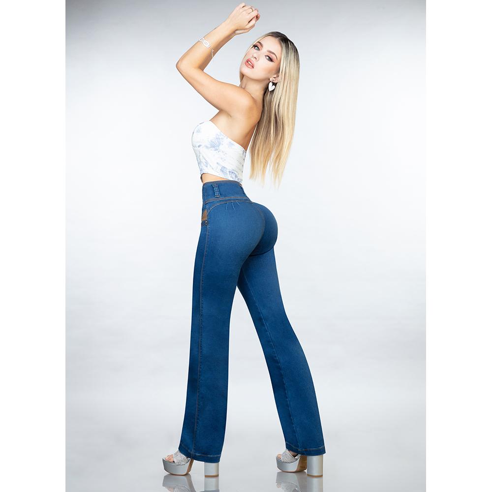 Foto 4 pulgar | Pantalón Mujer Colombiano Mezclilla Jns Dama Push Up Recto Azul Acero