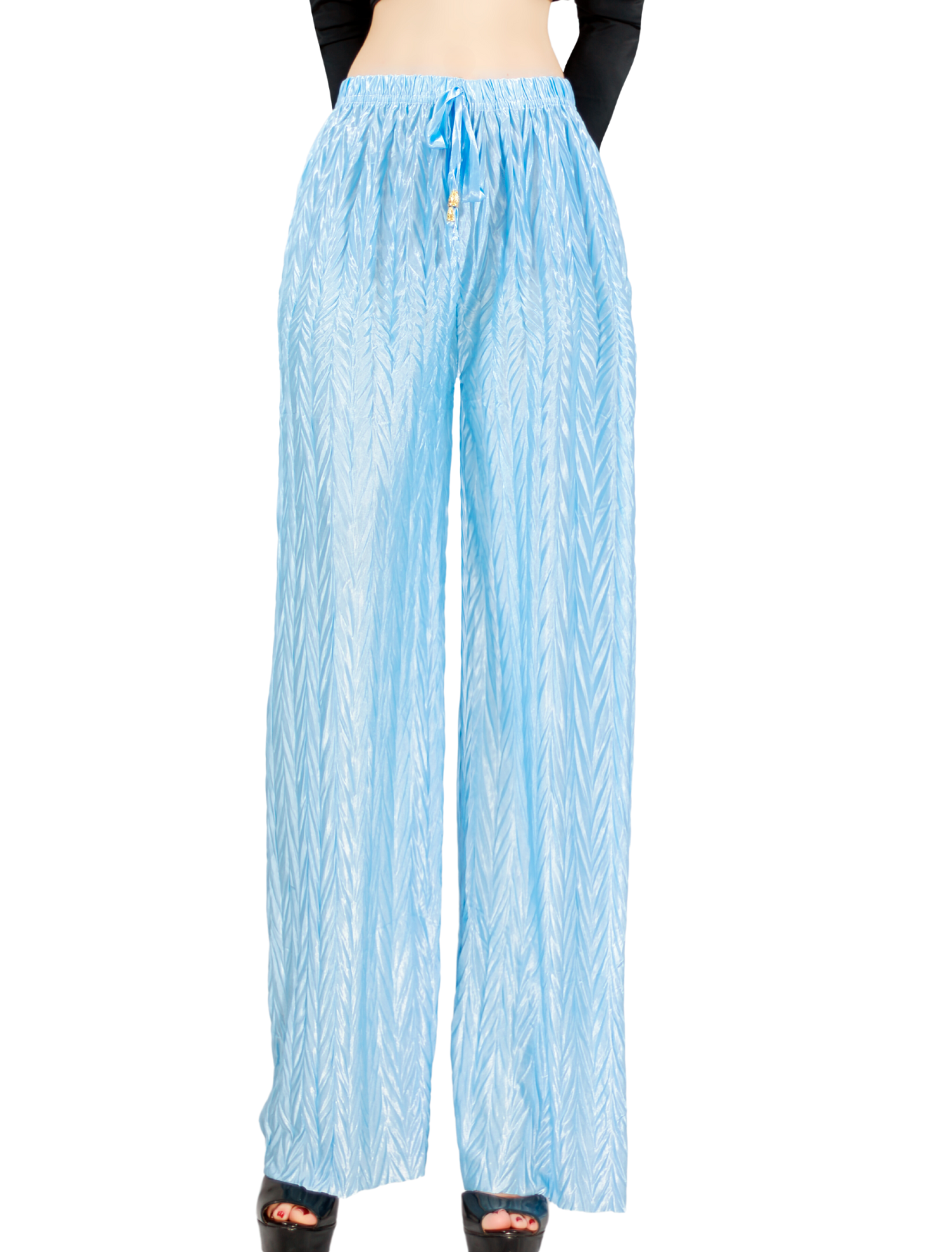 Pantalones Para Mujer Estilo Palazzo De Pierna Ancha Panta-1009 Color Azul Claro Metalico Pantalones Elegantes