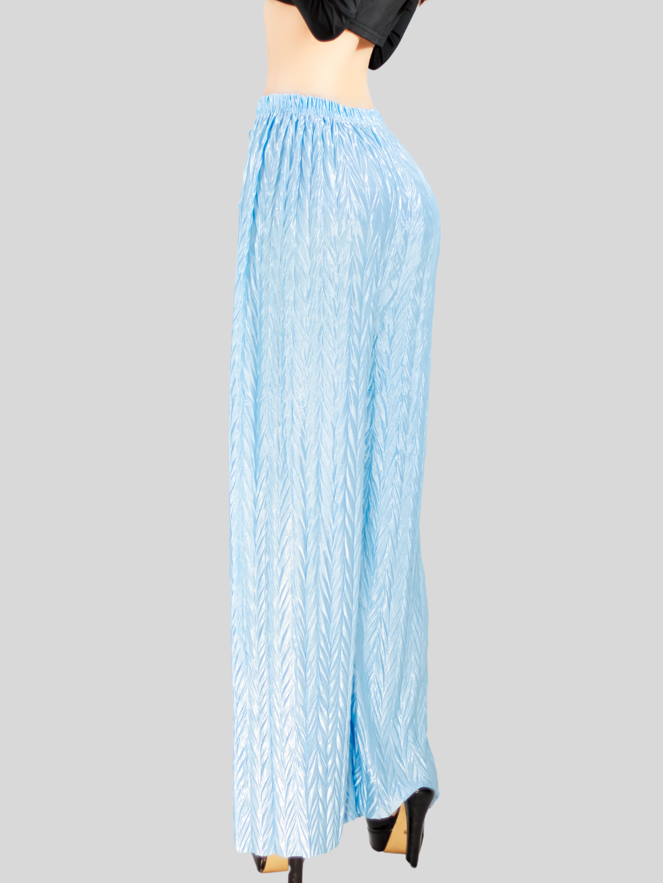 Foto 3 | Pantalones Para Mujer Estilo Palazzo De Pierna Ancha Panta-1009 Color Azul Claro Metalico Pantalones Elegantes