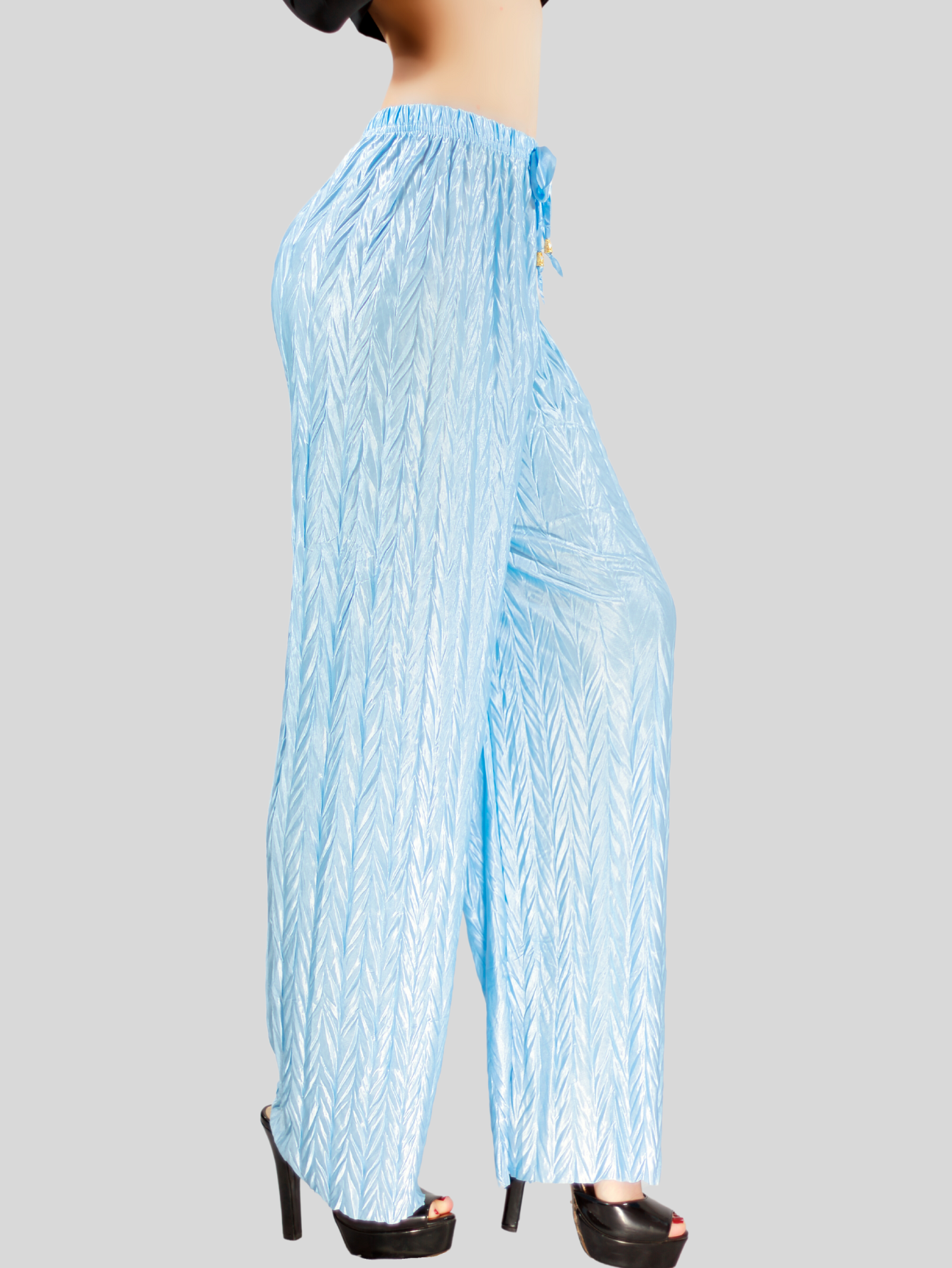 Foto 5 pulgar | Pantalones Para Mujer Estilo Palazzo De Pierna Ancha Panta-1009 Color Azul Claro Metalico Pantalones Elegantes