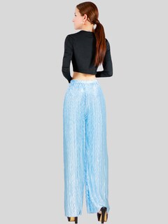 Foto 6 | Pantalones Para Mujer Estilo Palazzo De Pierna Ancha Panta-1009 Color Azul Claro Metalico Pantalones Elegantes