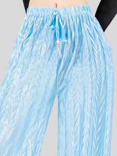 Foto 7 | Pantalones Para Mujer Estilo Palazzo De Pierna Ancha Panta-1009 Color Azul Claro Metalico Pantalones Elegantes