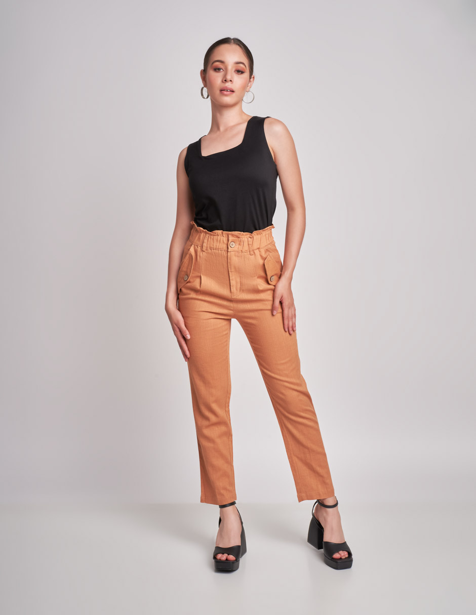 Foto 1 | Pantalón Devendi Color Beige Lino Con Elástico