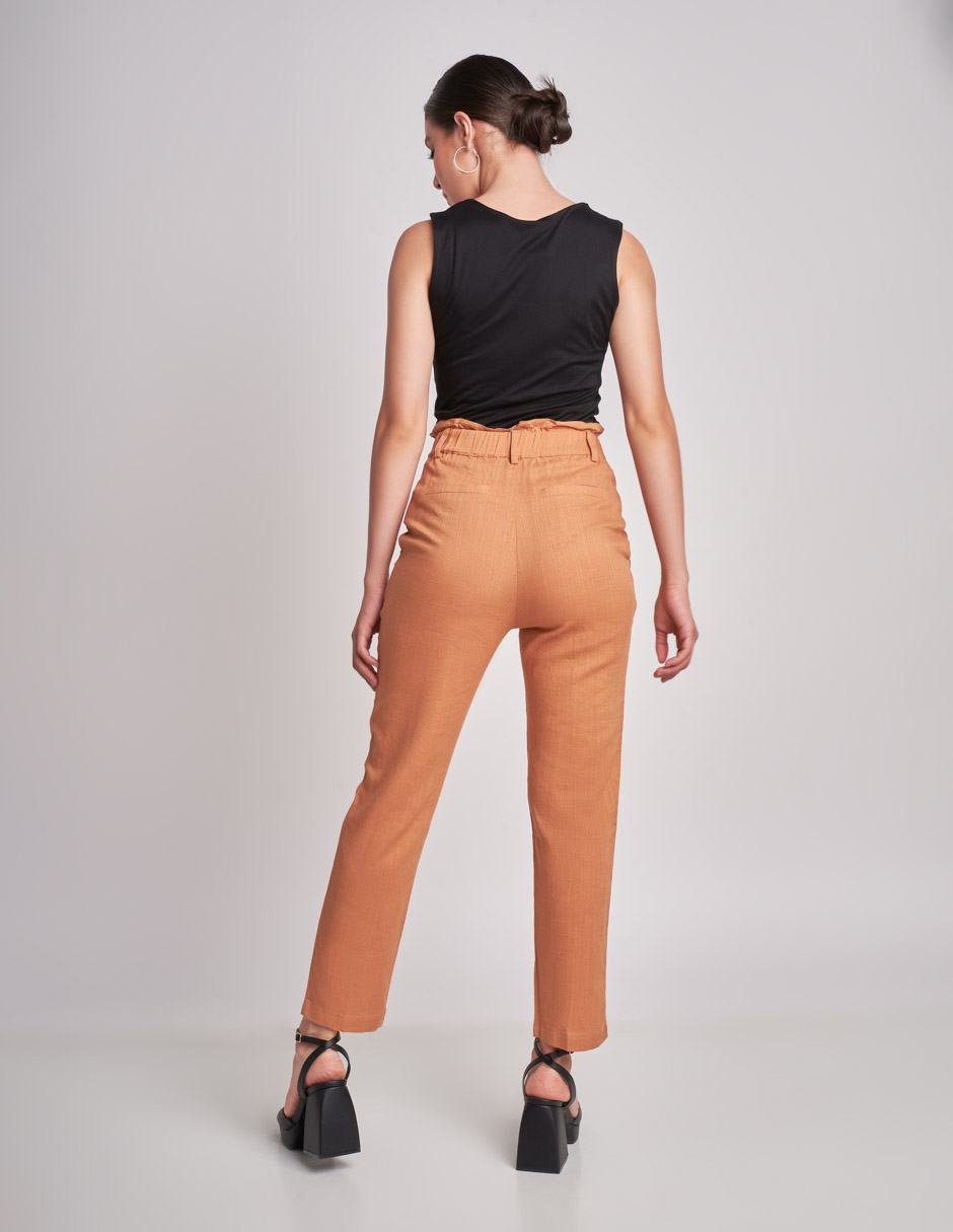 Foto 2 | Pantalón Devendi Color Beige Lino Con Elástico