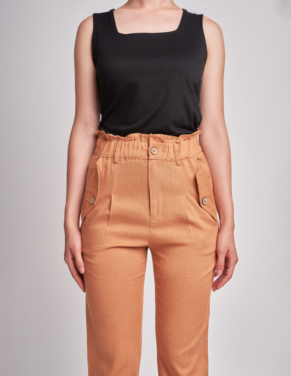 Foto 4 pulgar | Pantalón Devendi Color Beige Lino Con Elástico