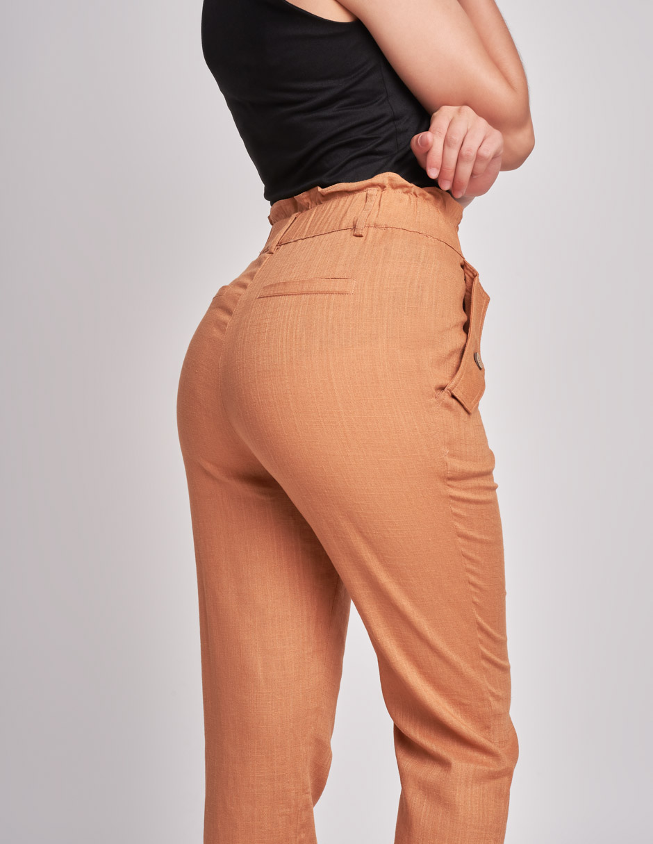 Foto 5 pulgar | Pantalón Devendi Color Beige Lino Con Elástico