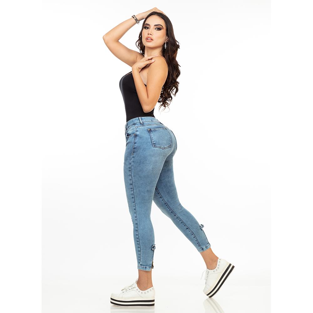 Foto 4 pulgar | Pantalón Dama Básico Mezclilla Jeans Mujer Push Up Skinny Azul Acero