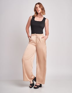 Foto 1 | Pantalón Devendi Color Beige Satinado Wide Leg