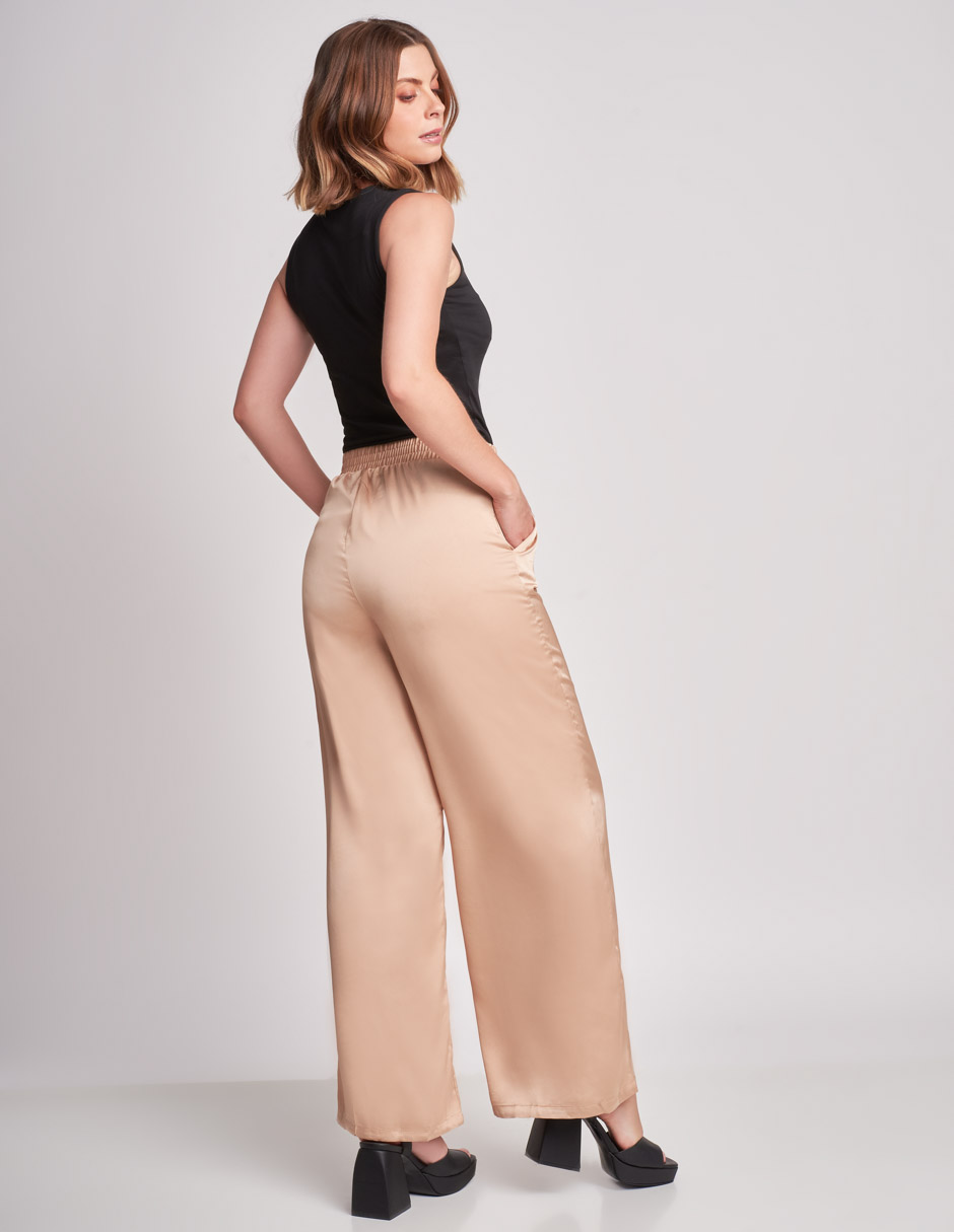 Foto 3 pulgar | Pantalón Devendi Color Beige Satinado Wide Leg