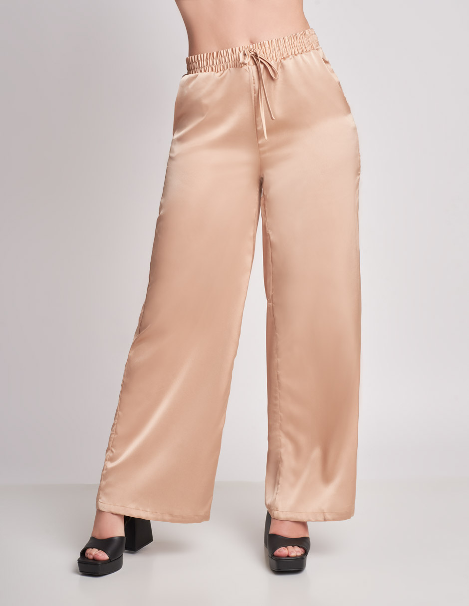 Foto 4 pulgar | Pantalón Devendi Color Beige Satinado Wide Leg