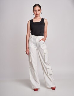 Foto 1 | Pantalón Devendi Color Blanco Wide Leg Líneas