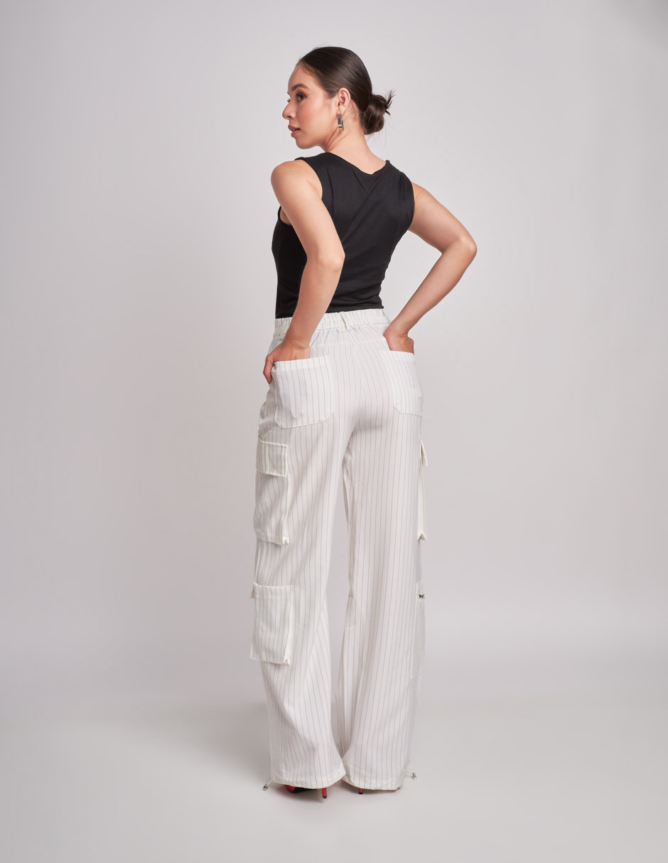 Foto 3 pulgar | Pantalón Devendi Color Blanco Wide Leg Líneas