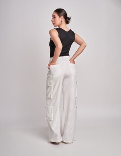 Foto 2 | Pantalón Devendi Color Blanco Wide Leg Líneas