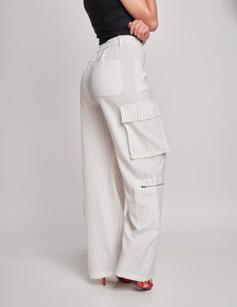 Foto 4 pulgar | Pantalón Devendi Color Blanco Wide Leg Líneas