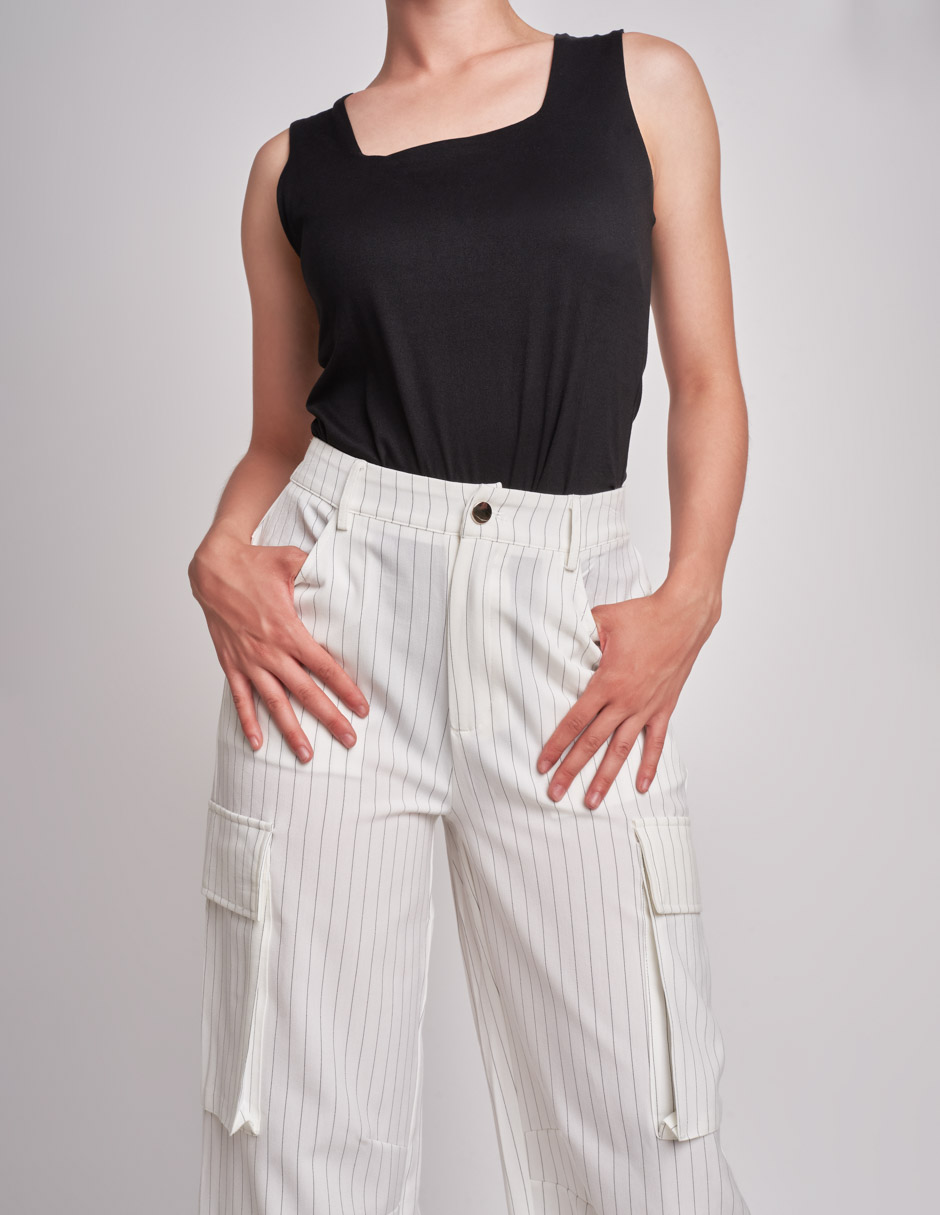 Foto 5 pulgar | Pantalón Devendi Color Blanco Wide Leg Líneas