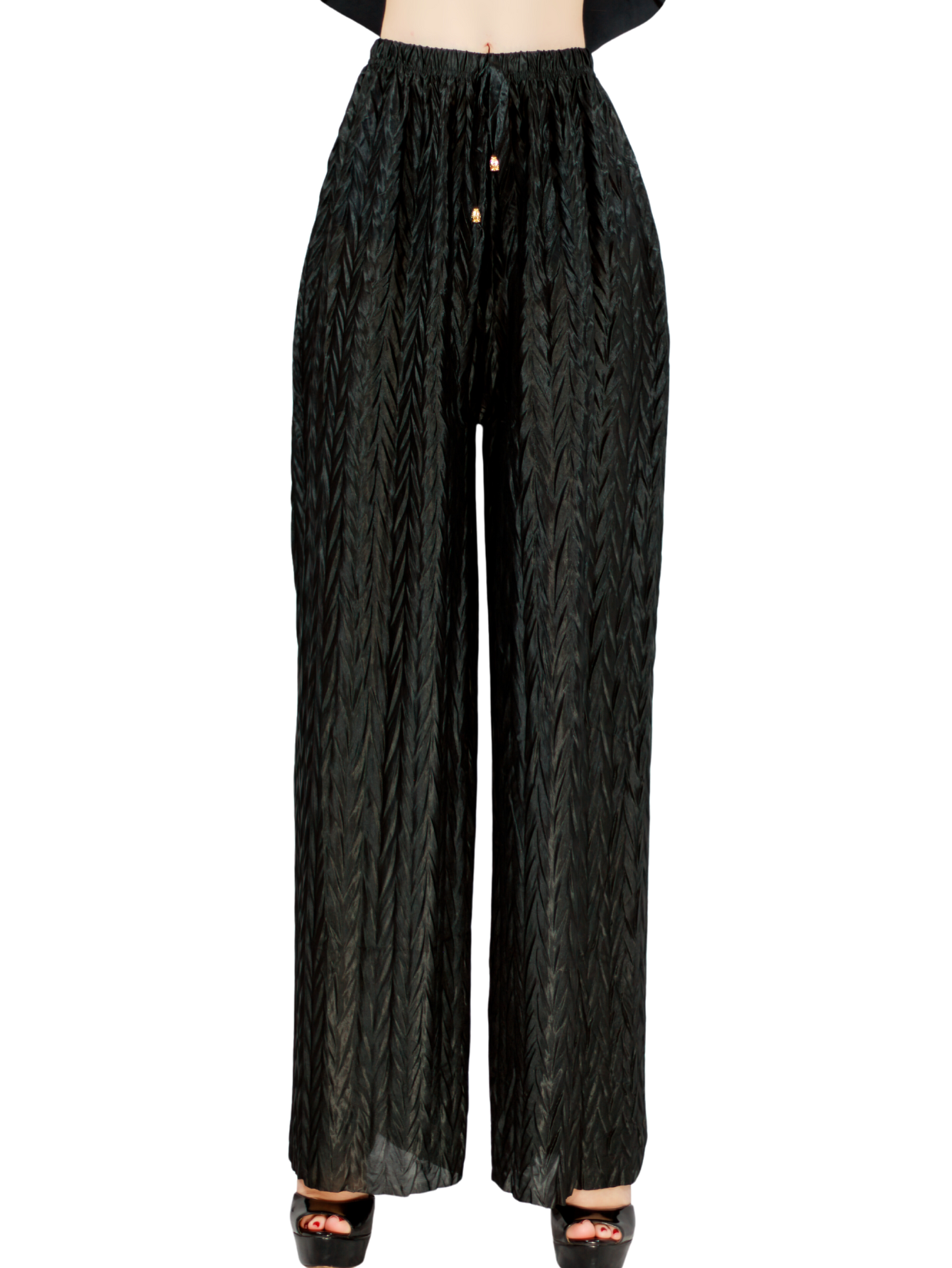 Foto 2 pulgar | Pantalones Para Mujer Estilo Palazzo De Pierna Ancha Panta-1009 Color Negro Metalico Pantalones Elegantes