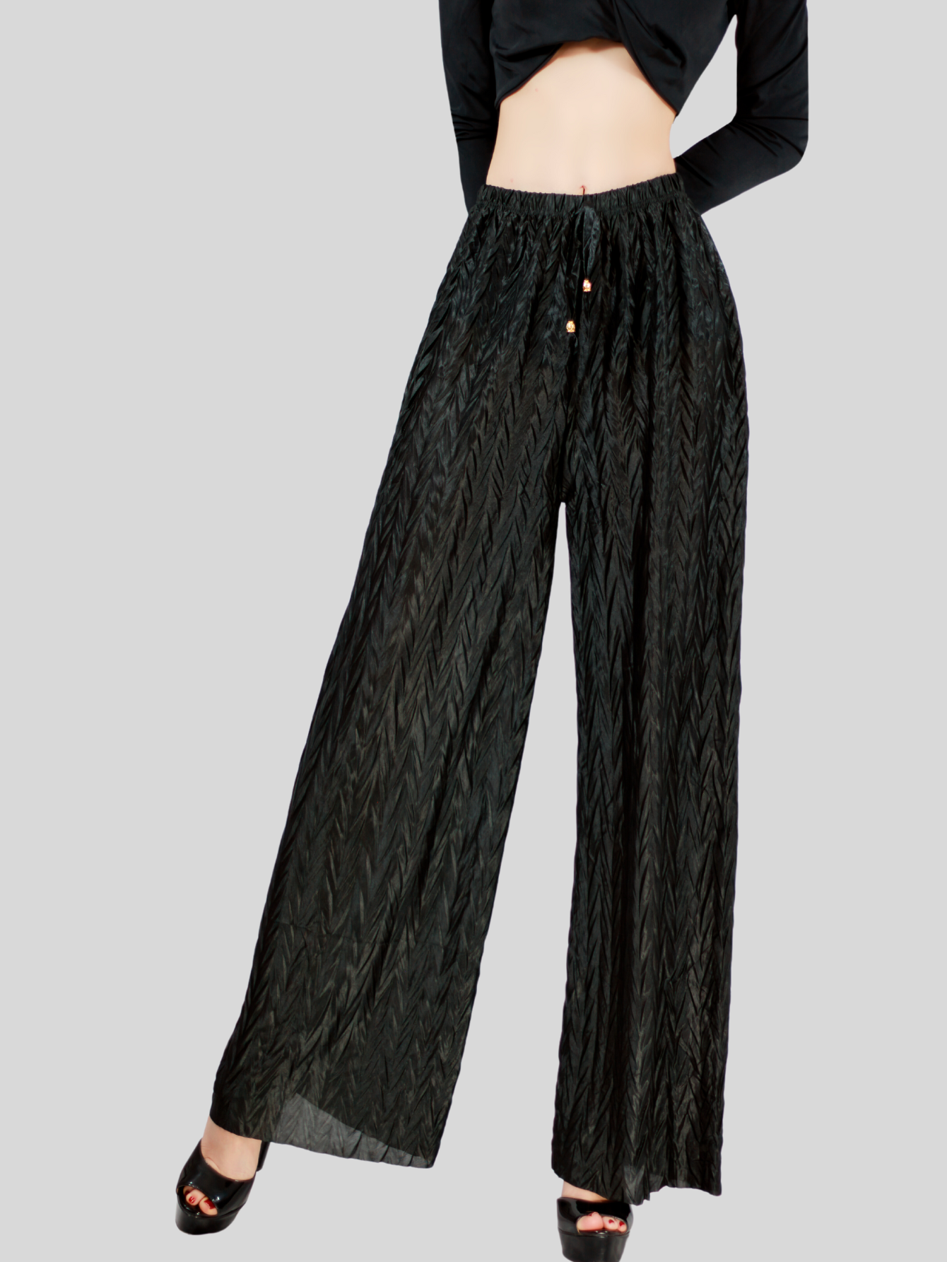 Foto 3 pulgar | Pantalones Para Mujer Estilo Palazzo De Pierna Ancha Panta-1009 Color Negro Metalico Pantalones Elegantes