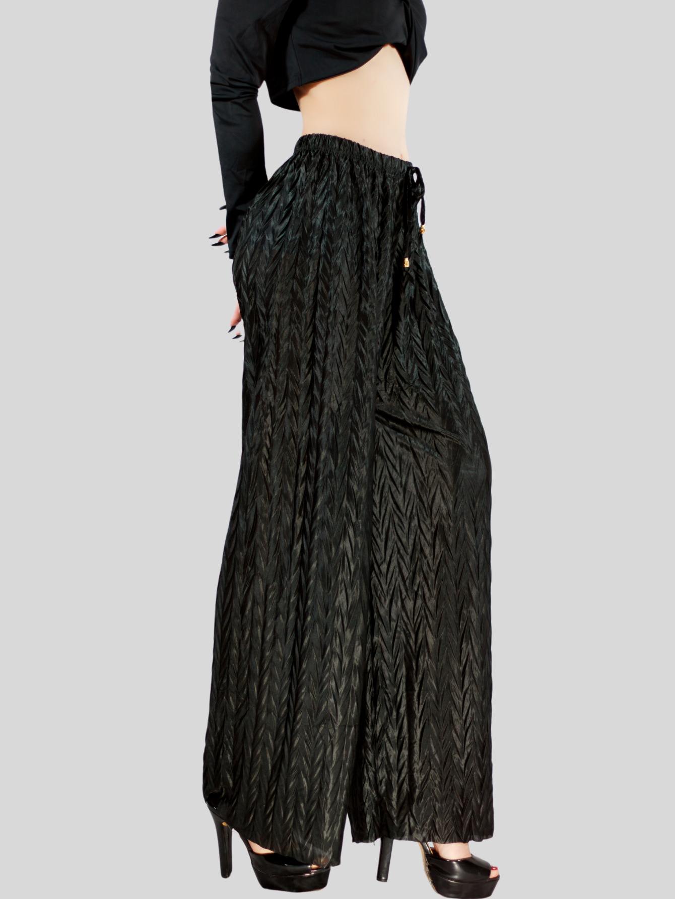 Foto 4 pulgar | Pantalones Para Mujer Estilo Palazzo De Pierna Ancha Panta-1009 Color Negro Metalico Pantalones Elegantes