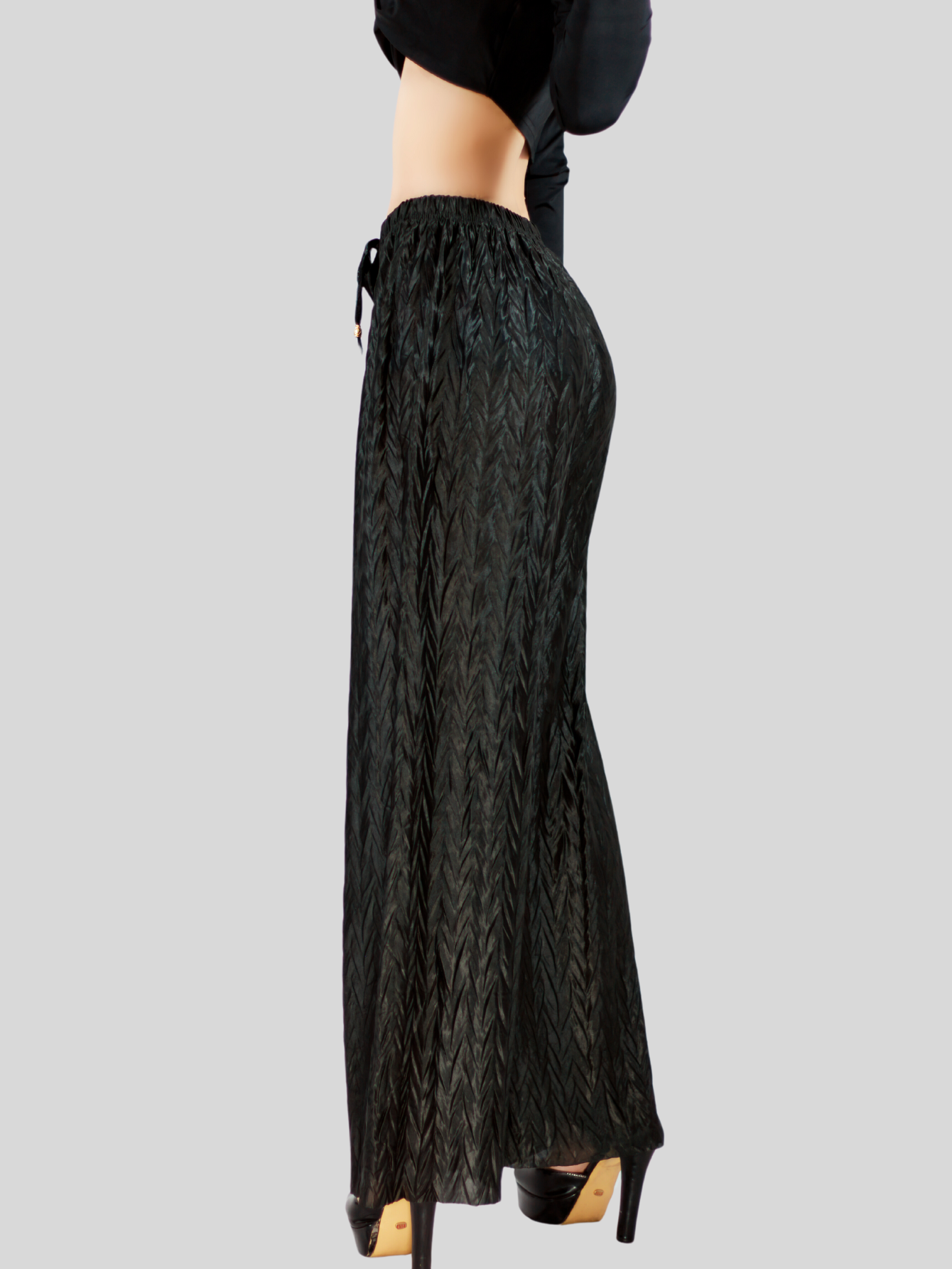 Foto 5 pulgar | Pantalones Para Mujer Estilo Palazzo De Pierna Ancha Panta-1009 Color Negro Metalico Pantalones Elegantes