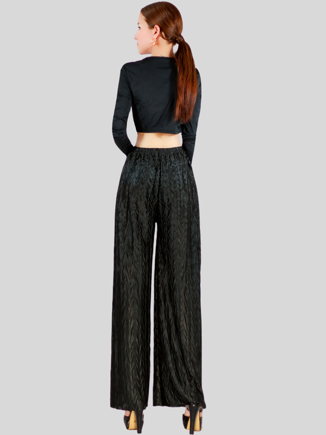 Foto 7 pulgar | Pantalones Para Mujer Estilo Palazzo De Pierna Ancha Panta-1009 Color Negro Metalico Pantalones Elegantes