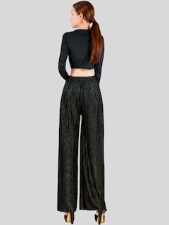 Foto 6 | Pantalones Para Mujer Estilo Palazzo De Pierna Ancha Panta-1009 Color Negro Metalico Pantalones Elegantes