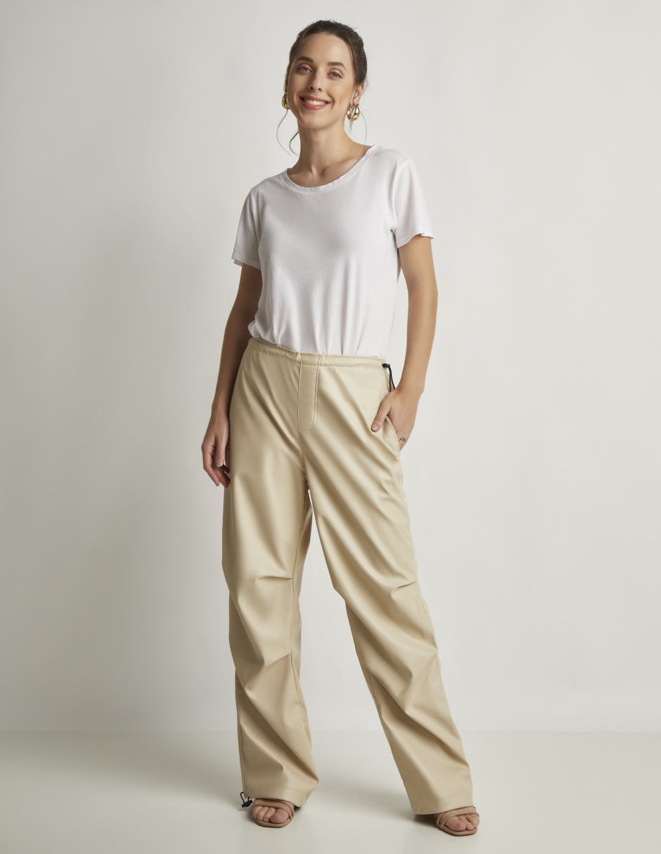 Foto 3 pulgar | Pantalón Devendi Color Beige Vinipiel Ajustable