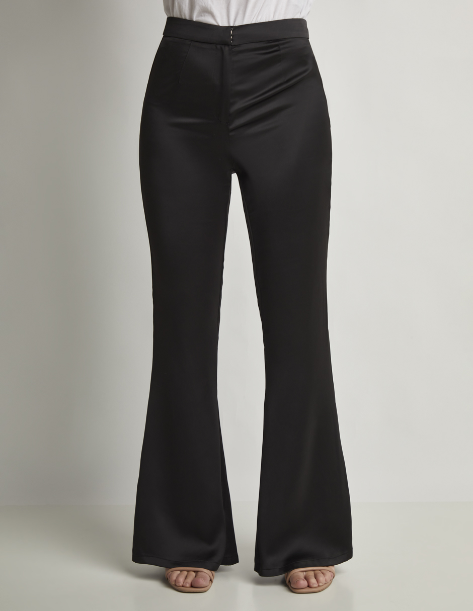 Pantalón Devendi Color Negro Campana Satinado