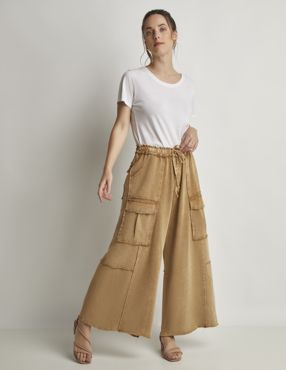 Foto 3 pulgar | Pantalón Devendi Color Camel Wide Leg Stretch