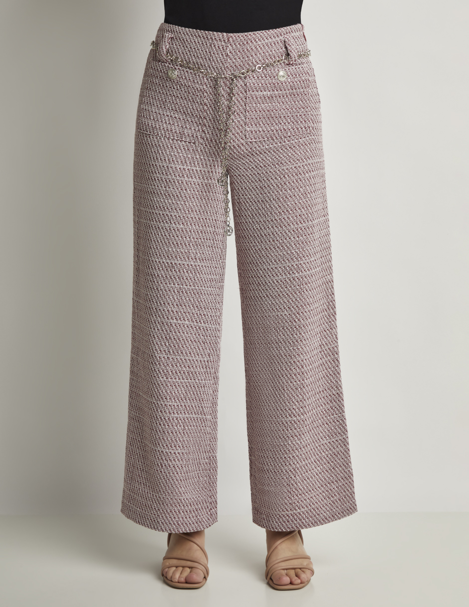 Pantalón Devendi Color Rosa Tweed Cinturón