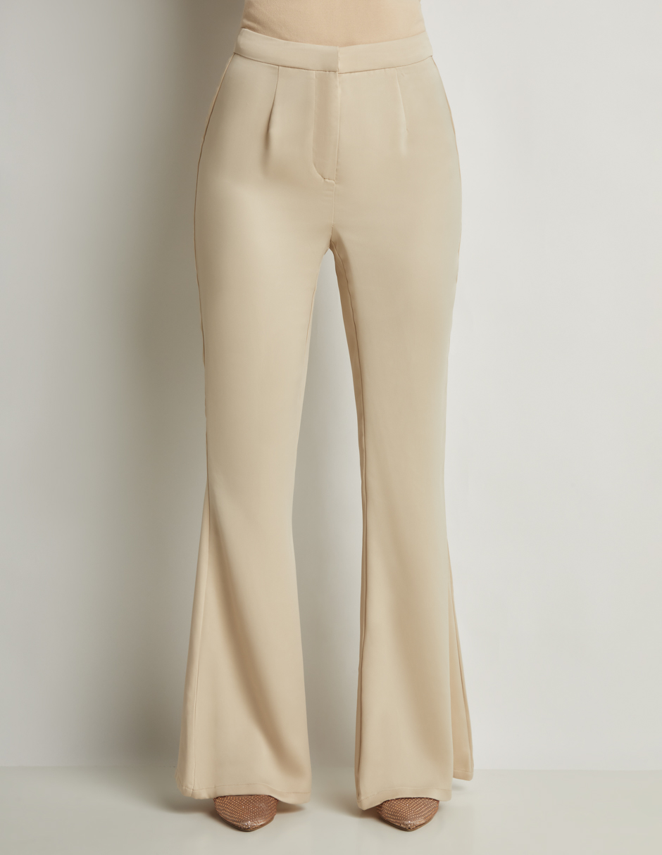 Pantalón Devendi Color Biege Campana Satinado