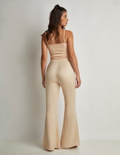 Foto 3 | Pantalón Devendi Color Biege Campana Satinado