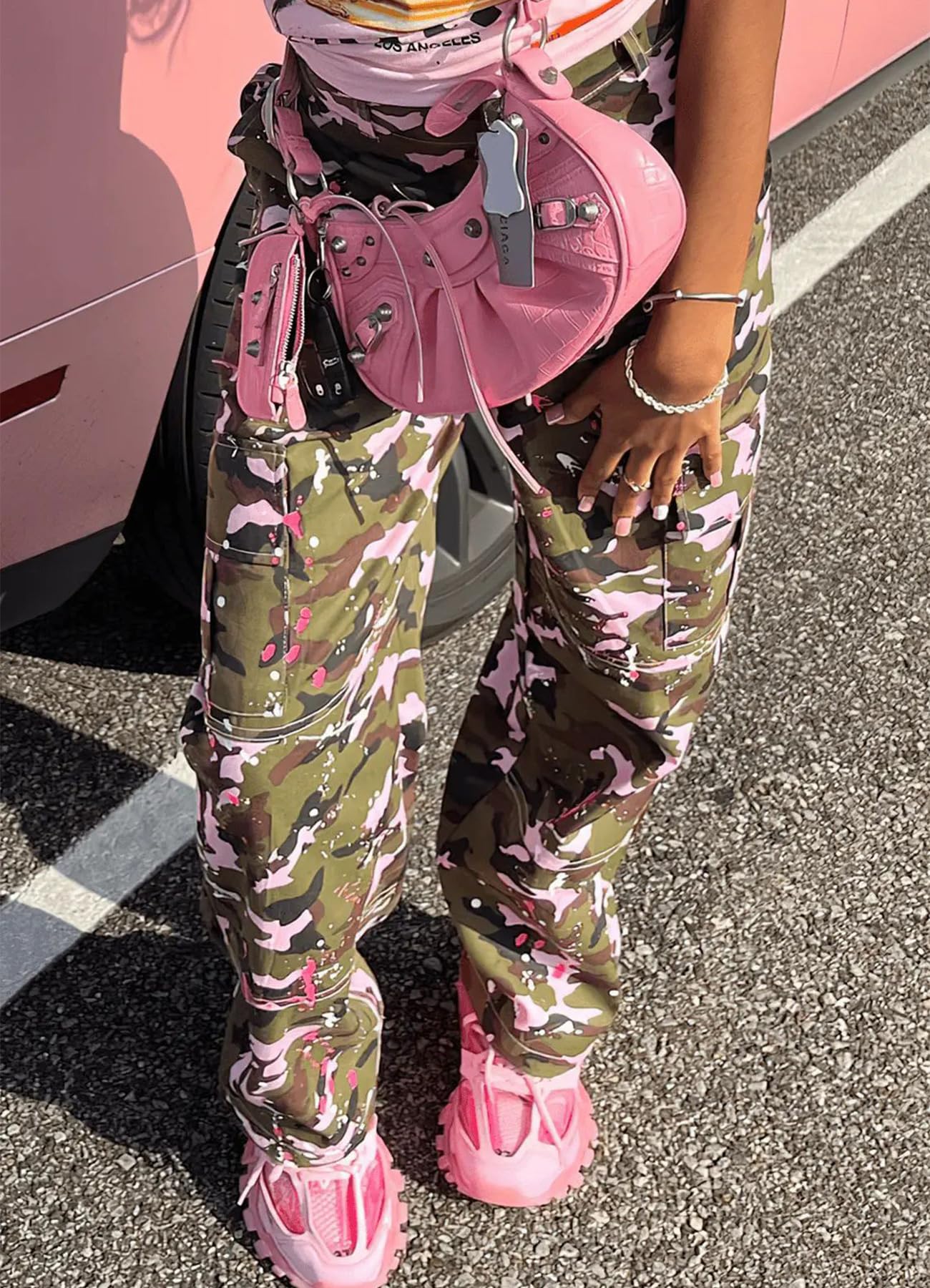 Foto 2 | Pantalones Cargo Camo Para Mujer, Talla 3xl, Rosa, Cintura Alta, Pierna Recta - Venta Internacional.