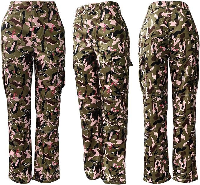 Foto 6 pulgar | Pantalones Cargo Camo Para Mujer, Talla 3xl, Rosa, Cintura Alta, Pierna Recta - Venta Internacional.