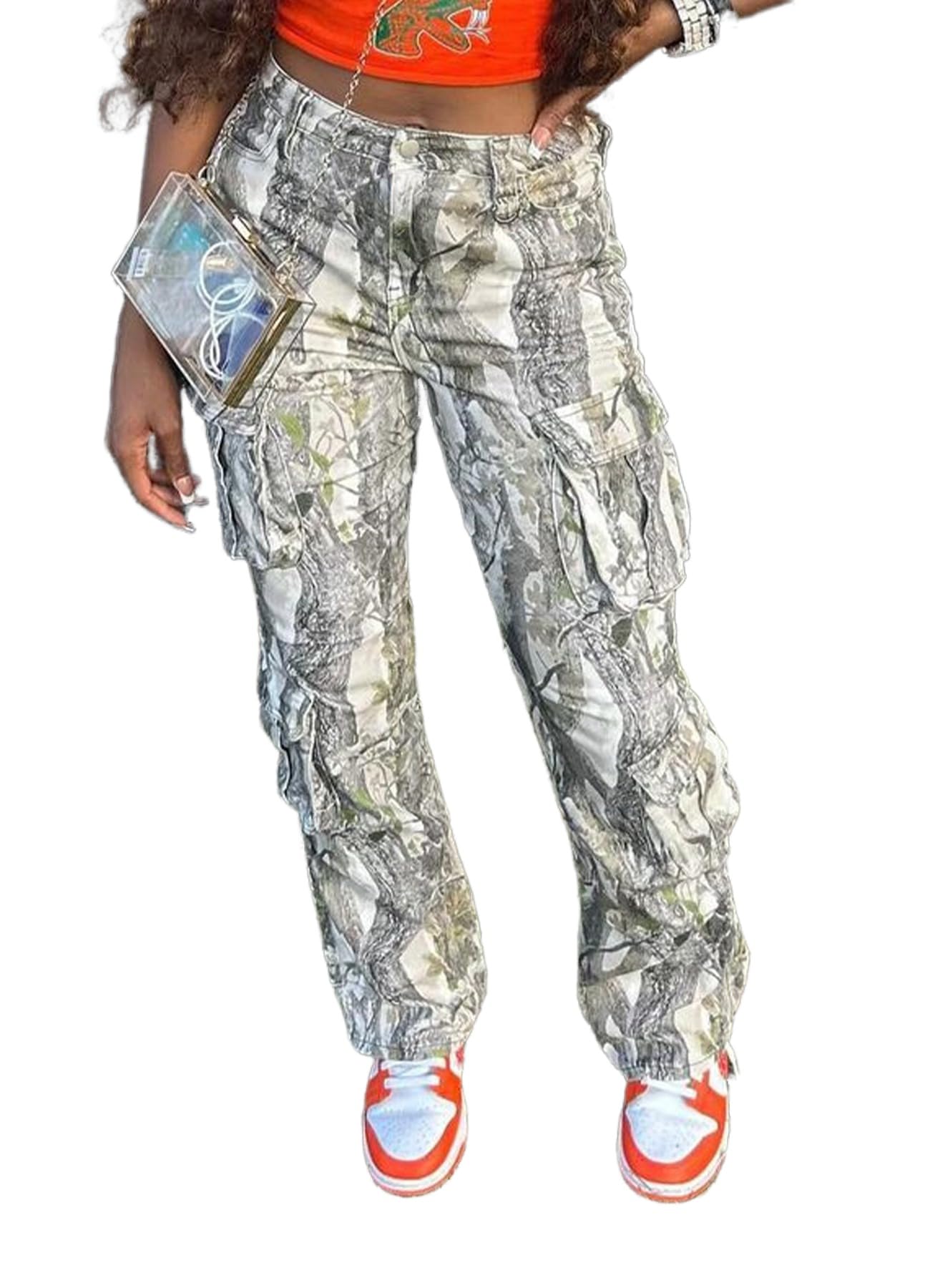 Foto 2 pulgar | Pantalones Casuales Genéricos Holgados Camuflados Para Mujer, Color Gris, Talla S - Venta Internacional.