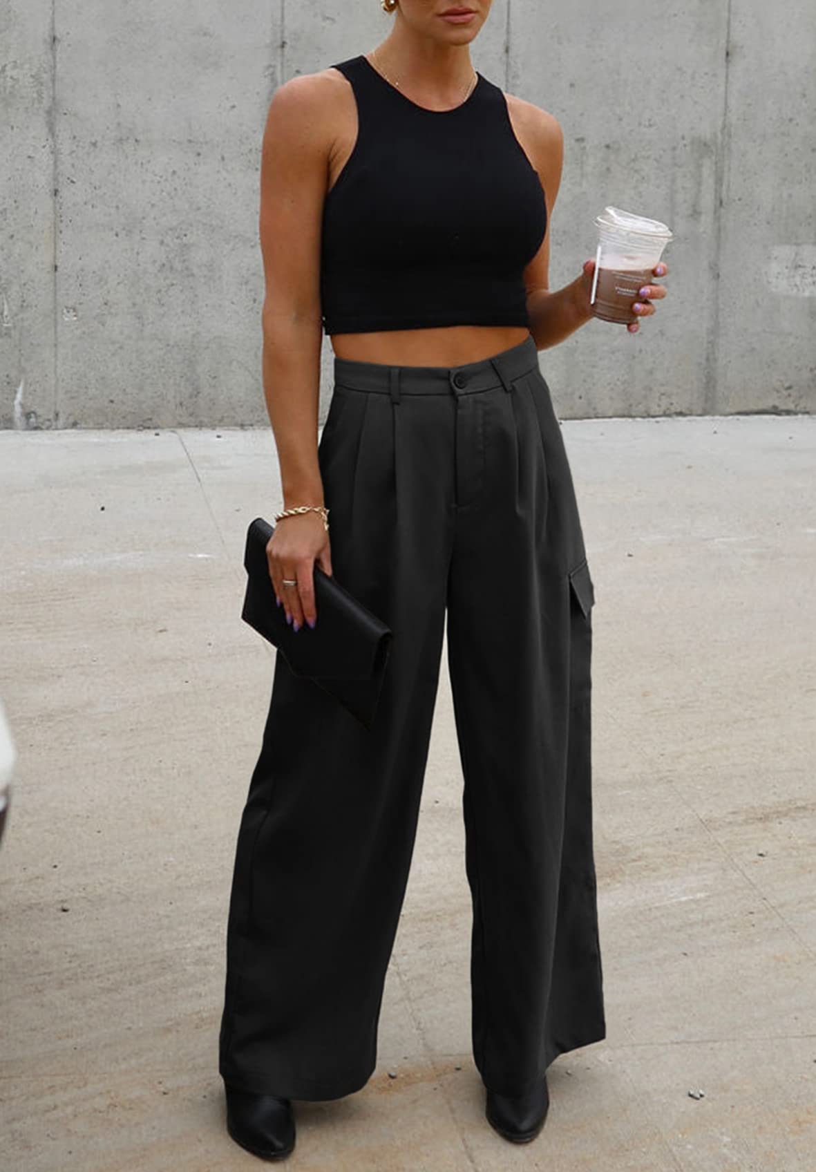 Foto 3 pulgar | Pantalones Cargo Dokotoo Negros Cintura Alta y Pierna Ancha para Mujer - Venta Internacional
